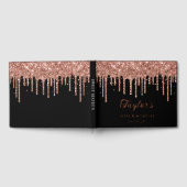 Roos Gold Glitter Drips Zwart 16e Verjaardag Gastenboek (Volledig)