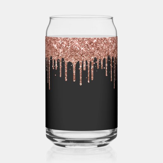 Roos Gold Glitter Drips Zwart 21e Verjaardag Blikvorm Glas (Achterkant)