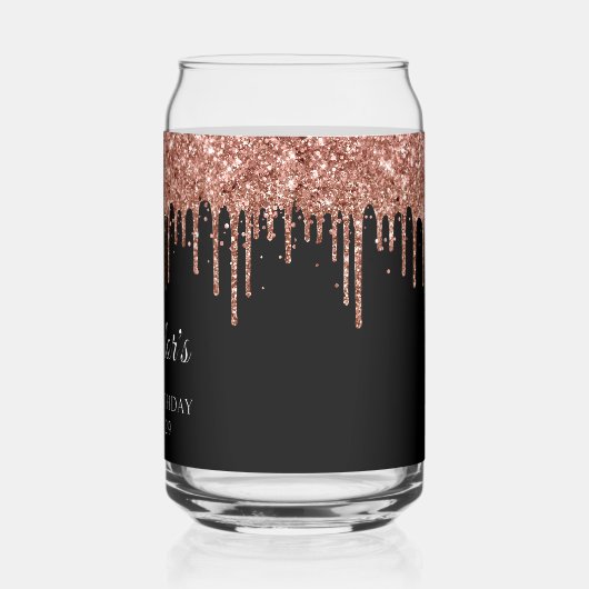 Roos Gold Glitter Drips Zwart 21e Verjaardag Blikvorm Glas (Links)