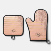 Roos Gold Glitter Drivers gestript Ovenwant & Pannenlap Set (Voorkant)