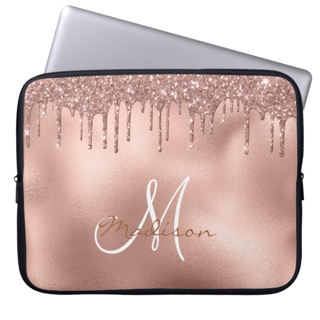 Roos Gold Glitter Drivers Monogram Laptop Sleeve (Voorkant)