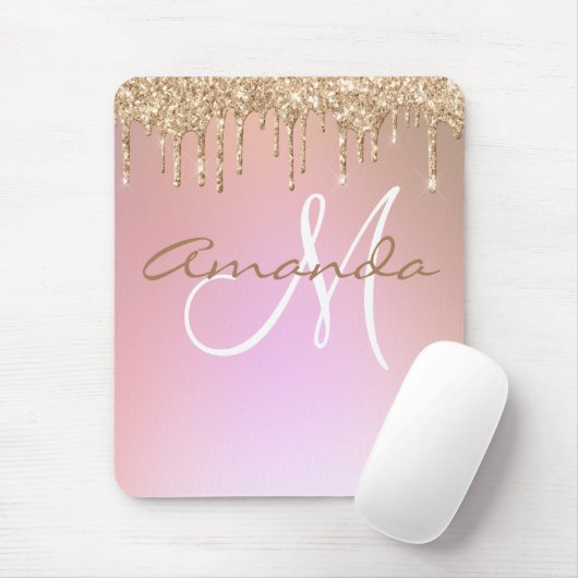 Roos Gold Glitter Drivers Monogram Muismat (Met muis)