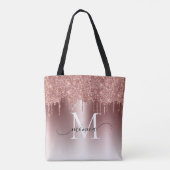 Roos Gold Glitter Drivers Monogram Naam Tote Bag (Achterkant)
