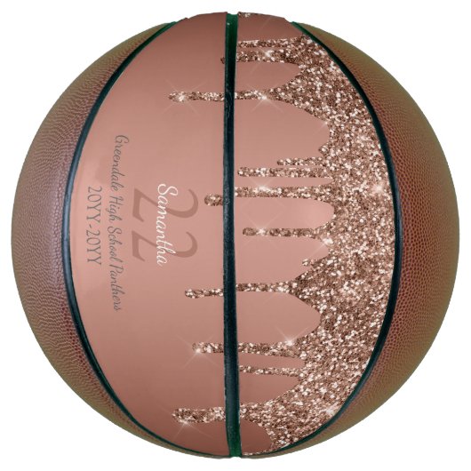 Roos Gold Glitter Drivers Naam Team Nummer jaar Basketbal (Verticaal)