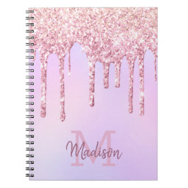 Roos Gold Glitter Drives Ombre Unicorn Monogrammed Notitieboek