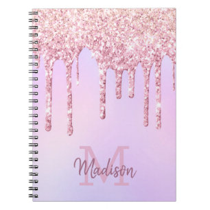 Roos Gold Glitter Drives Ombre Unicorn Monogrammed Notitieboek