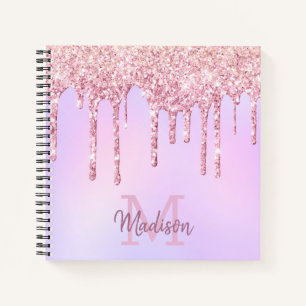 Roos Gold Glitter Drives Ombre Unicorn Monogrammed Notitieboek