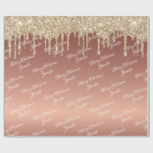 Roos Gold Glitter Driving Kerstmis Name Script Cadeaupapier (Vlak)