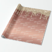 Roos Gold Glitter Driving Kerstmis Name Script Cadeaupapier (Uitgerold)