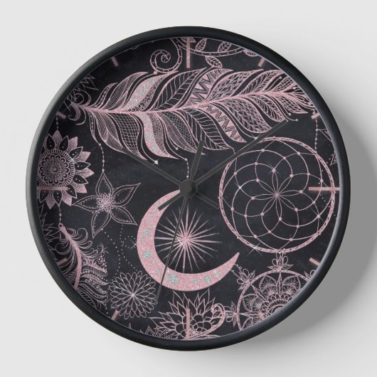 Roos Gold Glitter Drocatcher Feathers Mandala (Voorkant)