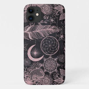 Roos Gold Glitter Drocatcher Feathers Mandala Case-Mate iPhone Case