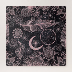 Roos Gold Glitter Drocatcher Feathers Mandala Legpuzzel