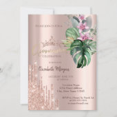 Roos Gold Glitter Drop Tropical Flowers Kaart (Voorkant)