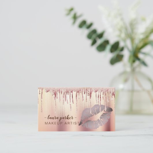 Roos Gold Glitter Druppelende Lippen Make-up Artie Visitekaartje (Staand voorkant)