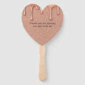 Roos Gold Glitter & Druppels Wedding Bedankt Handwaaier (Achterkant)