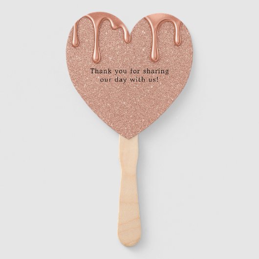 Roos Gold Glitter & Druppels Wedding Bedankt Handwaaier (Achterkant)