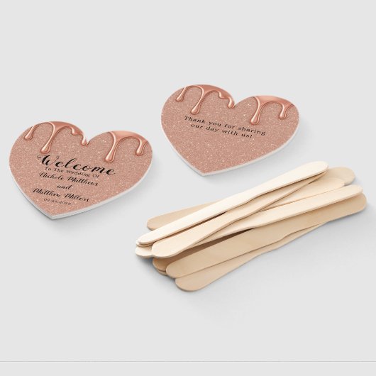 Roos Gold Glitter & Druppels Wedding Bedankt Handwaaier (Niet-gemonteerd)