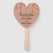 Roos Gold Glitter & Druppels Wedding Bedankt Handwaaier (Voorkant)