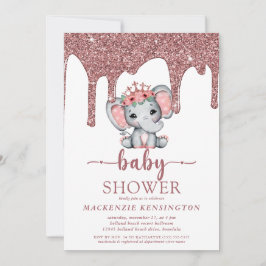 Roos Gold Glitter druppelt lephant Girl Baby showe Kaart