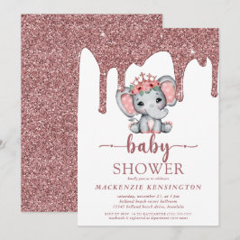 Roos Gold Glitter druppelt lephant Girl Baby showe Kaart