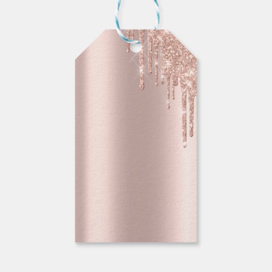 Roos Gold Glitter druppelt roze flamingo Baby show Cadeaulabel (Achterkant)
