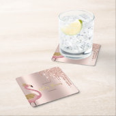 Roos Gold Glitter druppelt roze flamingo Baby show Kartonnen Onderzetters (Insitu)