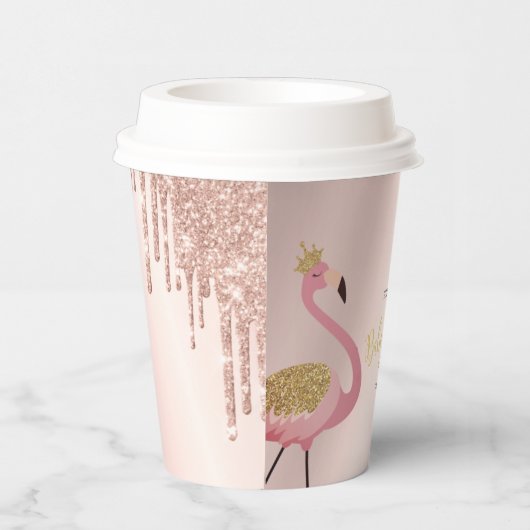 Roos Gold Glitter druppelt roze flamingo Baby show Papieren Bekers (Rechts)