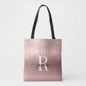 Roos Gold Glitter druppelt roze metalen monogram v Tote Bag (Voorkant)
