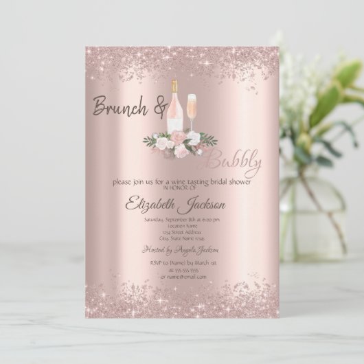 Roos Gold Glitter Dust Brunch Vrijgezellenfeest Kaart (Staand voorkant)