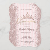 Roos Gold Glitter Dust Crown Pink Stripes Kaart (Voorkant / Achterkant)