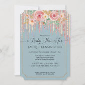 Roos Gold Glitter Dusty Blue Blush Floral Shower Kaart (Voorkant)