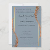 Roos Gold Glitter Dusty Blue Wedding Uitnodiging (Voorkant)