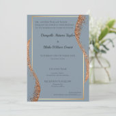 Roos Gold Glitter Dusty Blue Wedding Uitnodiging (Staand voorkant)