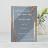 Roos Gold Glitter Dusty Blues Wedding Invitation Kaart (Staand voorkant)