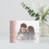 Roos Gold Glitter Edge Photo Save the Date Briefkaart (Staand voorkant)