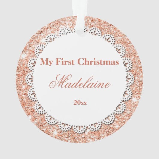 Roos Gold Glitter, eerste kerstfeestdag Ornament (achterkant)