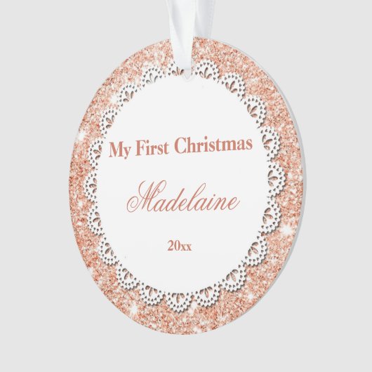 Roos Gold Glitter, eerste kerstfeestdag Ornament (voorkant)