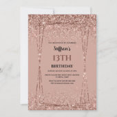 Roos Gold Glitter Effect Birthday Party Invitation Kaart (Voorkant)