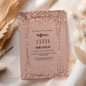 Roos Gold Glitter Effect Birthday Party Invitation Kaart