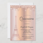 Roos Gold Glitter Eiffel Tower, Drivers Quinceañer Kaart (Voorkant)
