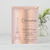 Roos Gold Glitter Eiffel Tower, Drivers Quinceañer Kaart (Staand voorkant)
