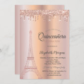 Roos Gold Glitter Eiffel Tower, Drivers Quinceañer Kaart (Voorkant / Achterkant)