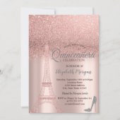 Roos Gold Glitter Eiffeltoren, Heels Quinceañera Kaart (Voorkant)