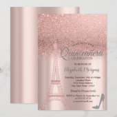 Roos Gold Glitter Eiffeltoren, Heels Quinceañera Kaart (Voorkant / Achterkant)