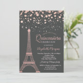Roos Gold Glitter Eiffeltoren, Stippen Quinceañera Kaart (Staand voorkant)