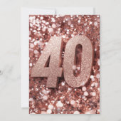 Roos Gold Glitter Elegant 40ste Verjaardagsfeest Kaart (Achterkant)