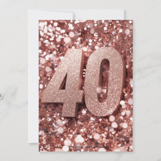 Roos Gold Glitter Elegant 40ste Verjaardagsfeest Kaart (Achterkant)