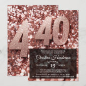 Roos Gold Glitter Elegant 40ste Verjaardagsfeest Kaart (Voorkant / Achterkant)