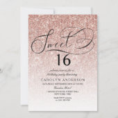 Roos Gold Glitter Elegant Script Sweet 16 verjaard Kaart (Voorkant)