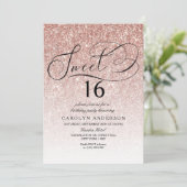 Roos Gold Glitter Elegant Script Sweet 16 verjaard Kaart (Staand voorkant)